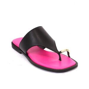 Shana 008 Black Leather Slides Strappy Sandal